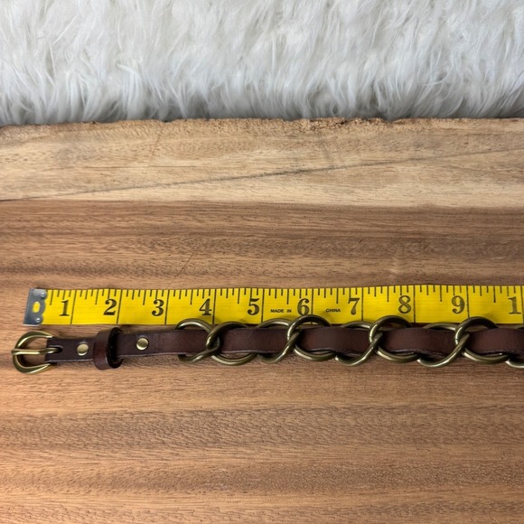 Abercrombie Fitch Womens Leather Chain Belt XS S Brown Metal Buckle Y2K Hip Belt - Picture 6 of 11